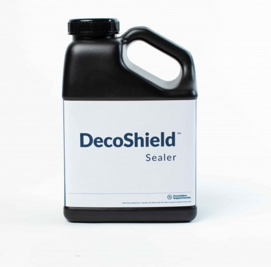 A one-gallon jug of DecoShield Sealer with a black cap and label that includes the product name and the brand Thrasher.