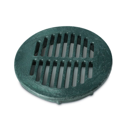 A green metal lawn basin bubble pot lid with a grid pattern.